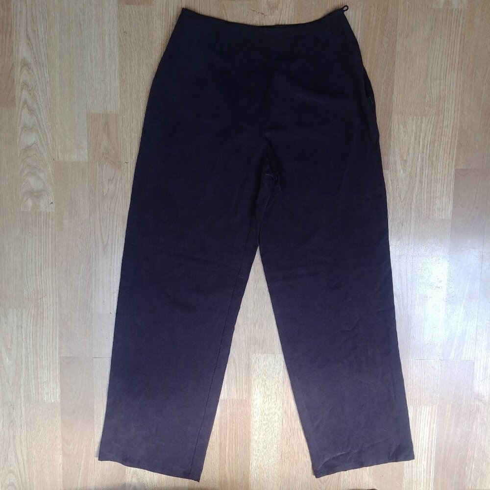 Ann Taylor 100% silk soft lightweight chocolate brown cropped ankle pants 2P